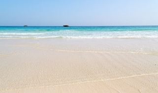 Acque cristalline e spiaggia omanita Vista di una spiaggia dell'Oman bagnata da un mare limpidissimo