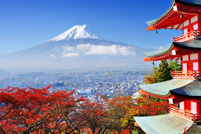 Vista del Fuji in inverno, una delle stagioni e periodi migliori per andare in Giappone